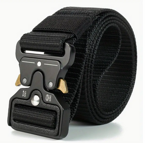 Heavy-Duty Tactical Belt, Adjustable Webbing Belt With Quick-Release Metal Buckle